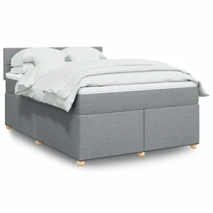 vidaXL Sommier à lattes de lit avec matelas Gris clair 140x190cm Tissu pas cher