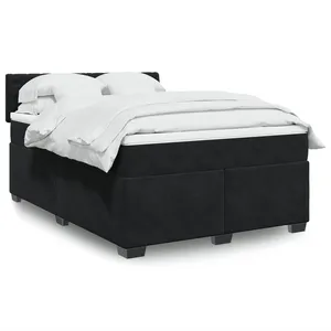 vidaXL Sommier à lattes de lit avec matelas Noir 140x200 cm Velours pas cher