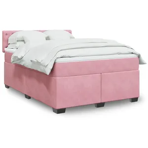 vidaXL Sommier à lattes de lit avec matelas Rose 160x200 cm Velours pas cher