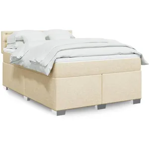 vidaXL Sommier à lattes de lit avec matelas Crème 140x190 cm Tissu pas cher