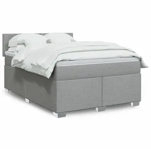 vidaXL Sommier à lattes de lit avec matelas Gris clair 140x200cm Tissu pas cher