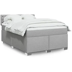 vidaXL Sommier à lattes de lit avec matelas Gris clair 140x190cm Tissu pas cher