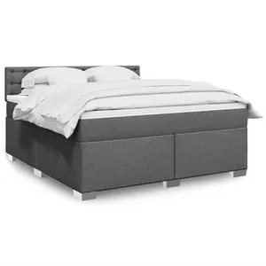 vidaXL Sommier à lattes de lit avec matelas Gris foncé 180x200cm Tissu pas cher
