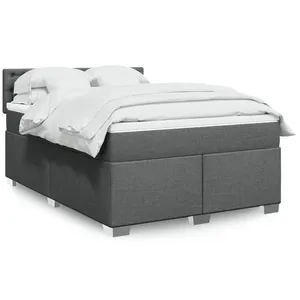 vidaXL Sommier à lattes de lit avec matelas Gris foncé 160x200cm Tissu pas cher