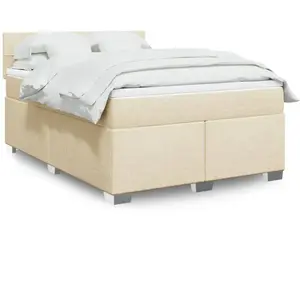 vidaXL Sommier à lattes de lit avec matelas Crème 160x200 cm Tissu pas cher