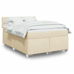 vidaXL Sommier à lattes de lit avec matelas Crème 160x200 cm Tissu pas cher