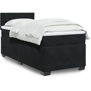 vidaXL Sommier à lattes de lit avec matelas Noir 90x190 cm Velours pas cher