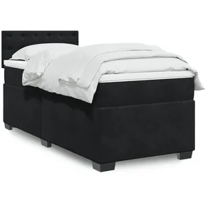 vidaXL Sommier à lattes de lit avec matelas Noir 90x190 cm Velours pas cher