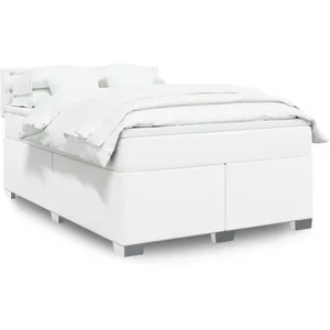 vidaXL Sommier à lattes de lit avec matelas Blanc 160x200cm Similicuir pas cher