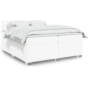 vidaXL Sommier à lattes de lit avec matelas Blanc 200x200cm Similicuir pas cher