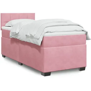 vidaXL Sommier à lattes de lit avec matelas Rose 90x200 cm Velours pas cher