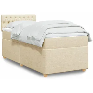 vidaXL Sommier à lattes de lit avec matelas Crème 100x200 cm Tissu pas cher