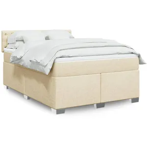 vidaXL Sommier à lattes de lit avec matelas Crème 160x200 cm Tissu pas cher