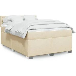 vidaXL Sommier à lattes de lit avec matelas Crème 140x200 cm Tissu pas cher