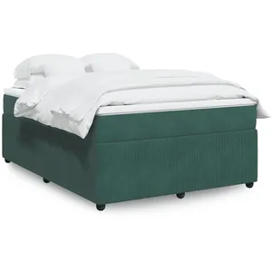 vidaXL Sommier à lattes de lit et matelas Vert foncé 160x200cm Velours pas cher