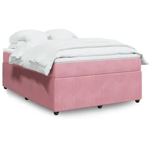vidaXL Sommier à lattes de lit avec matelas Rose 140x190 cm Velours pas cher