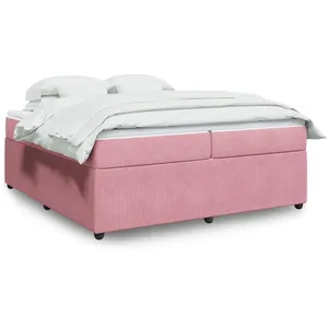 vidaXL Sommier à lattes de lit avec matelas Rose 200x200 cm Velours pas cher