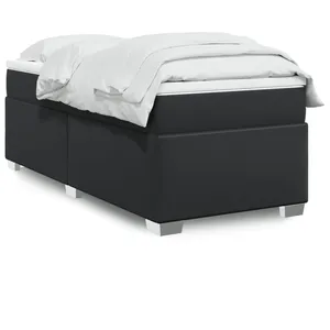 vidaXL Sommier à lattes de lit avec matelas Noir 90x200 cm Similicuir pas cher
