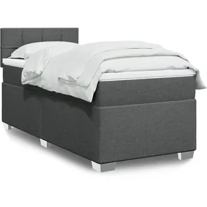 vidaXL Sommier à lattes de lit avec matelas Gris foncé 100x200cm Tissu pas cher