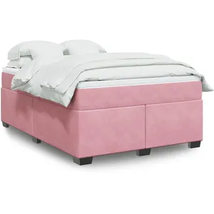 vidaXL Sommier à lattes de lit avec matelas Rose 140x190 cm Velours pas cher