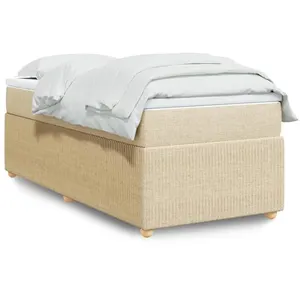 vidaXL Sommier à lattes de lit avec matelas Crème 90x200 cm Tissu pas cher