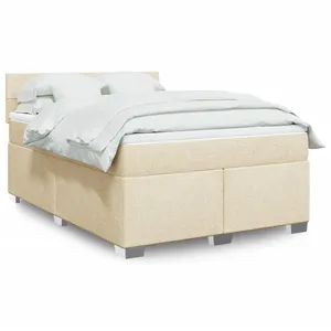 vidaXL Sommier à lattes de lit avec matelas Crème 140x200 cm Tissu pas cher