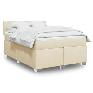 vidaXL Sommier à lattes de lit avec matelas Crème 140x190 cm Tissu pas cher