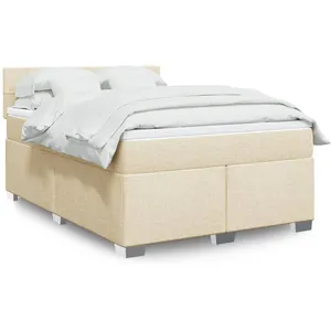 vidaXL Sommier à lattes de lit avec matelas Crème 140x190 cm Tissu pas cher