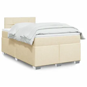 vidaXL Sommier à lattes de lit avec matelas crème 120x190 cm tissu pas cher
