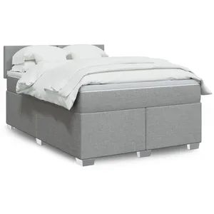 vidaXL Sommier à lattes de lit avec matelas Gris clair 140x190cm Tissu pas cher