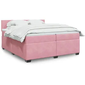 vidaXL Sommier à lattes de lit avec matelas Rose 200x200 cm Velours pas cher