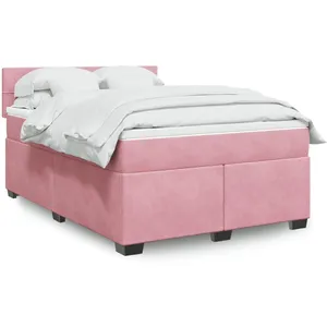 vidaXL Sommier à lattes de lit avec matelas Rose 160x200 cm Velours pas cher