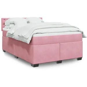 vidaXL Sommier à lattes de lit avec matelas Rose 160x200 cm Velours pas cher