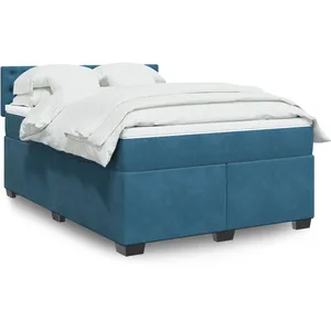 vidaXL Sommier à lattes de lit et matelas Bleu foncé 140x190cm Velours pas cher
