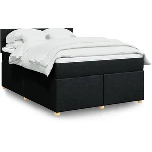 vidaXL Sommier à lattes de lit avec matelas Noir 140x200 cm Tissu pas cher