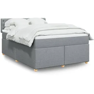 vidaXL Sommier à lattes de lit avec matelas Gris clair 140x190cm Tissu pas cher