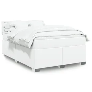 vidaXL Sommier à lattes de lit avec matelas Blanc 140x200cm Similicuir pas cher