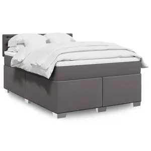 vidaXL Sommier à lattes de lit avec matelas Gris 140x200 cm Similicuir pas cher