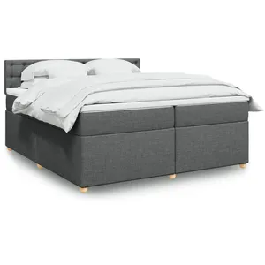 vidaXL Sommier à lattes de lit avec matelas Gris foncé 200x200cm Tissu pas cher