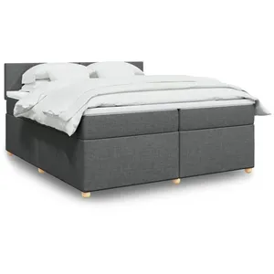 vidaXL Sommier à lattes de lit avec matelas Gris foncé 200x200cm Tissu pas cher