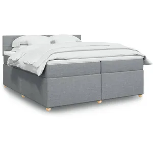 vidaXL Sommier à lattes de lit avec matelas Gris clair 200x200cm Tissu pas cher