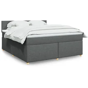 vidaXL Sommier à lattes de lit avec matelas Gris foncé 180x200cm Tissu pas cher