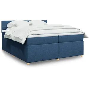 vidaXL Sommier à lattes de lit avec matelas Bleu 200x200 cm Tissu pas cher