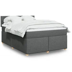 vidaXL Sommier à lattes de lit avec matelas Gris foncé 160x200cm Tissu pas cher