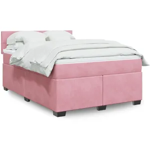 vidaXL Sommier à lattes de lit avec matelas Rose 140x190 cm Velours pas cher