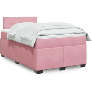 vidaXL Sommier à lattes de lit avec matelas Rose 120x200 cm Velours pas cher