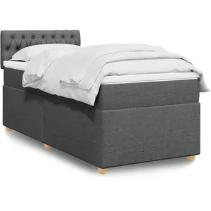 vidaXL Sommier à lattes de lit avec matelas Gris foncé 100x200cm Tissu pas cher