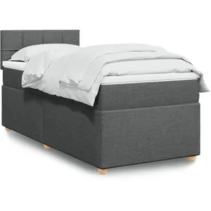 vidaXL Sommier à lattes de lit avec matelas Gris foncé 90x200 cm Tissu pas cher