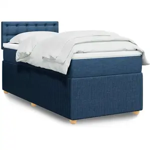 vidaXL Sommier à lattes de lit avec matelas Bleu 90x190 cm Tissu pas cher