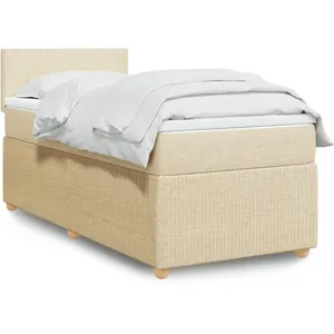 vidaXL Vidaxl Sommier À Lattes De Lit Avec Matelas Crème 90x200 Cm Tissu pas cher